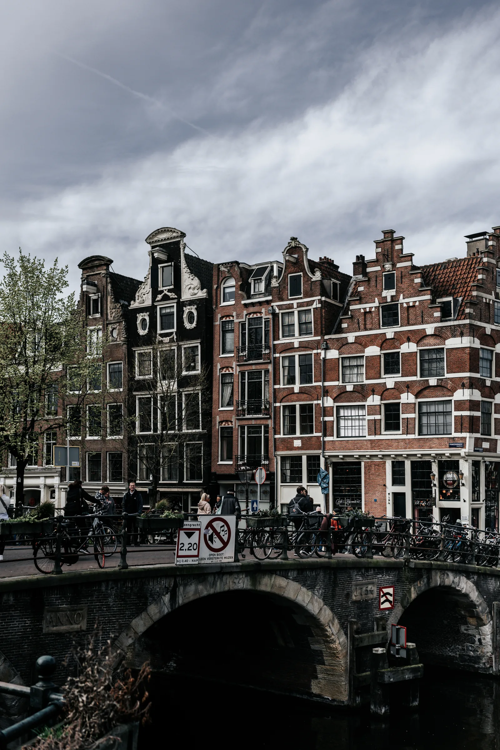 Canal houses and a bridge in the city.