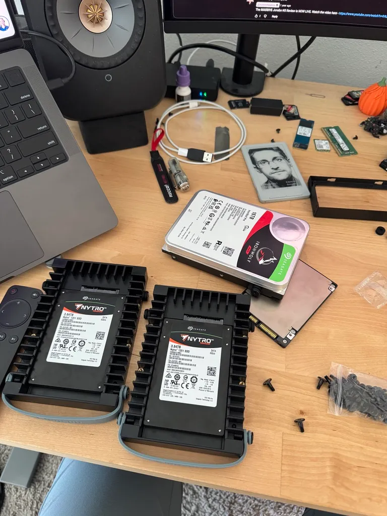 Seagate Nytro SSDs and a 16 TB IronWolf drive ready for the NAS build
